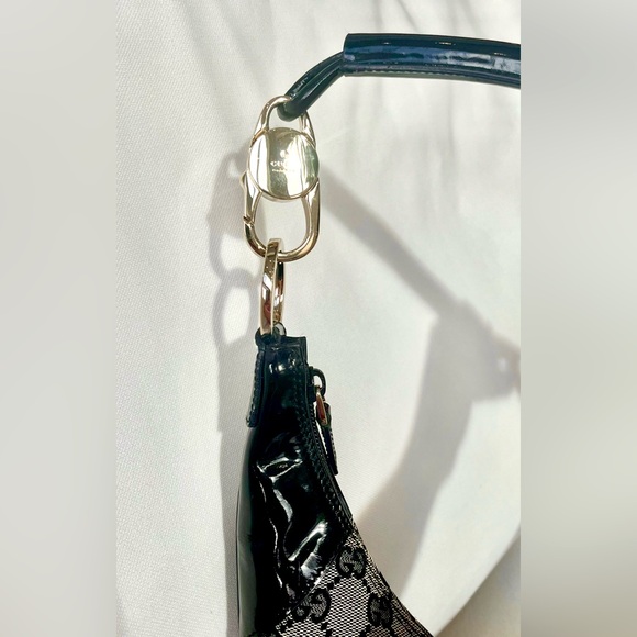 Gucci GG Monogram Canvas Patent Leather Hobo Bag Black GHW With COA Looks New - Picture 6 of 13